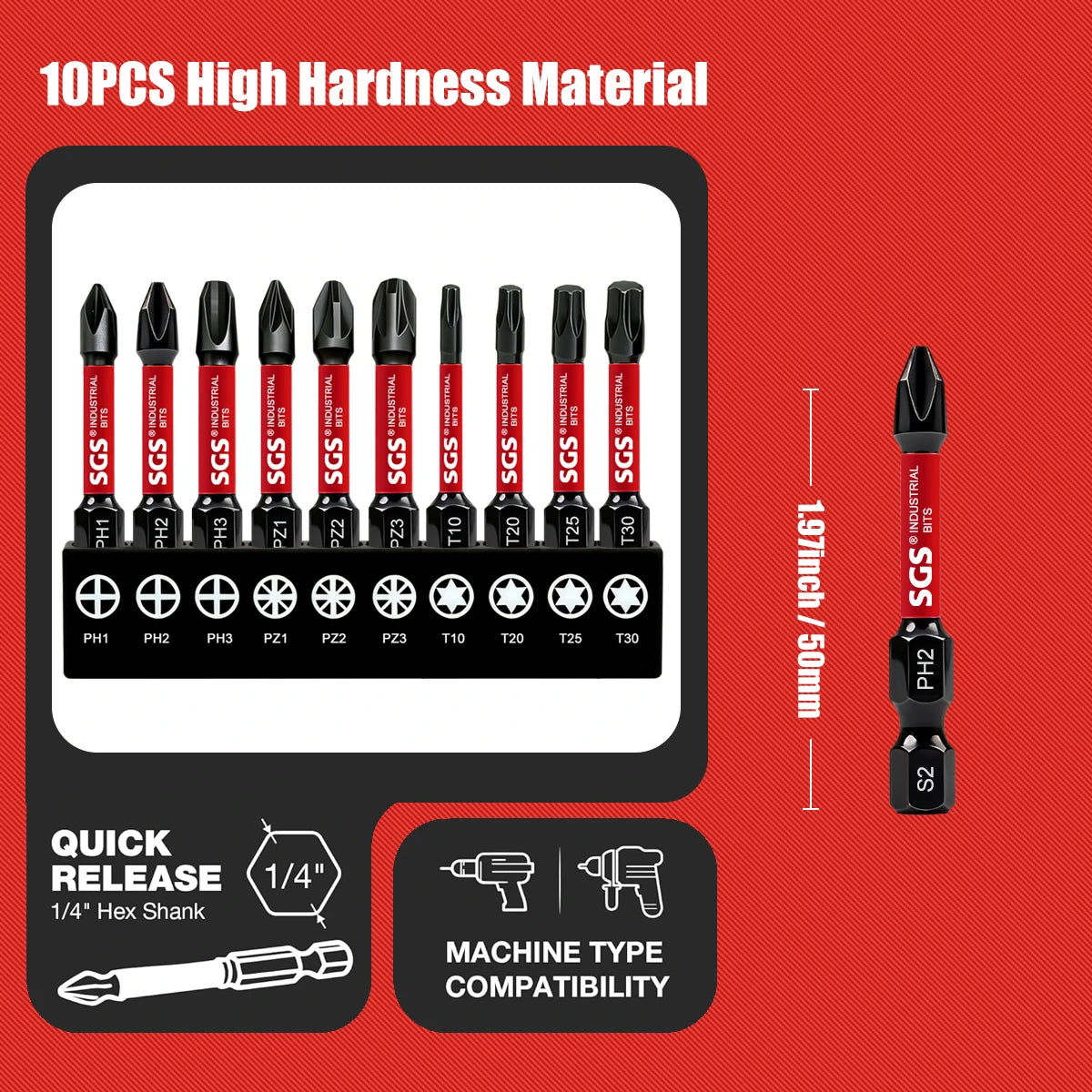 Multifunctional Screwdriver Bit Set, Ph, Pz, Sq, Hex, Torx, Sl, Multi-Specification Universal Impact Screwdriver Bit Set, 50mm, Magnetic Bits, S2 Steel Material, Universal 1/4" Hex Shank Compatible with Electric Drills, Elect