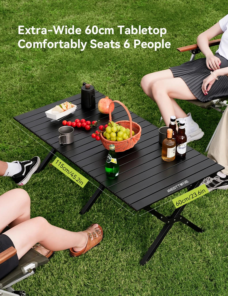 Aluminum Folding Camping Table for 6, Roll-Up Outdoor Use