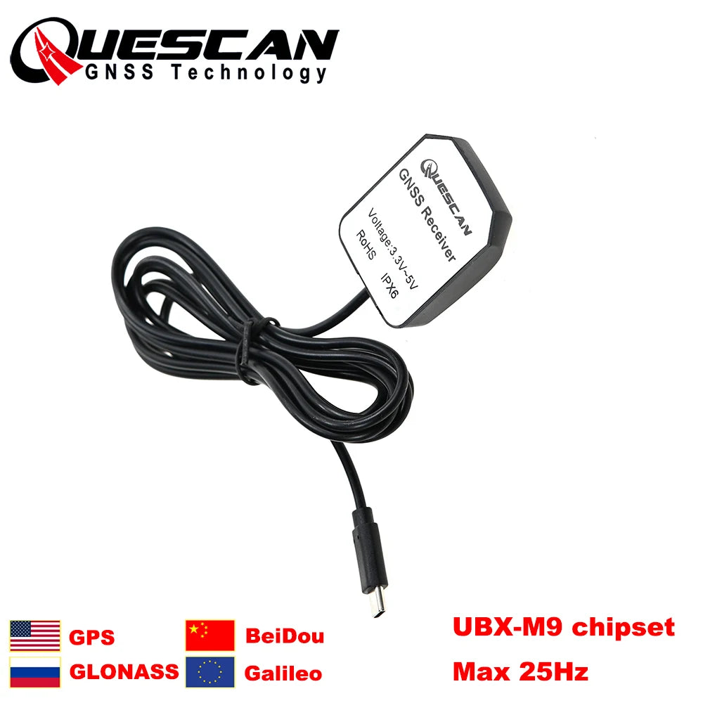 QUESCAN USB-C TypeC M9 GPS-mottaker for Android Windows GPS GLONASS Galileo BeiDou USB NEO-M9N GPS GNSS RTCM NMEA UBX-protokoll