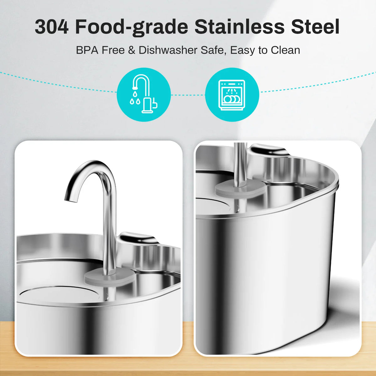 2.2L Stainless Steel Cat Water Fountain & Accessory Options