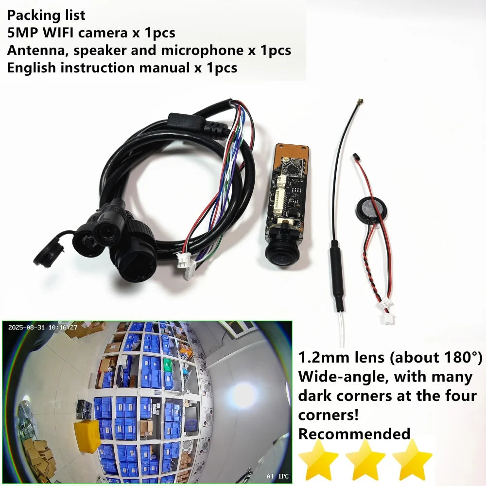 Mini 5mp Wifi Camera 5MP HD P2P Size 18mm Audio Wireless IP Camera Module PCB SD Card Slot for Home CCTV Camera System Hieasy