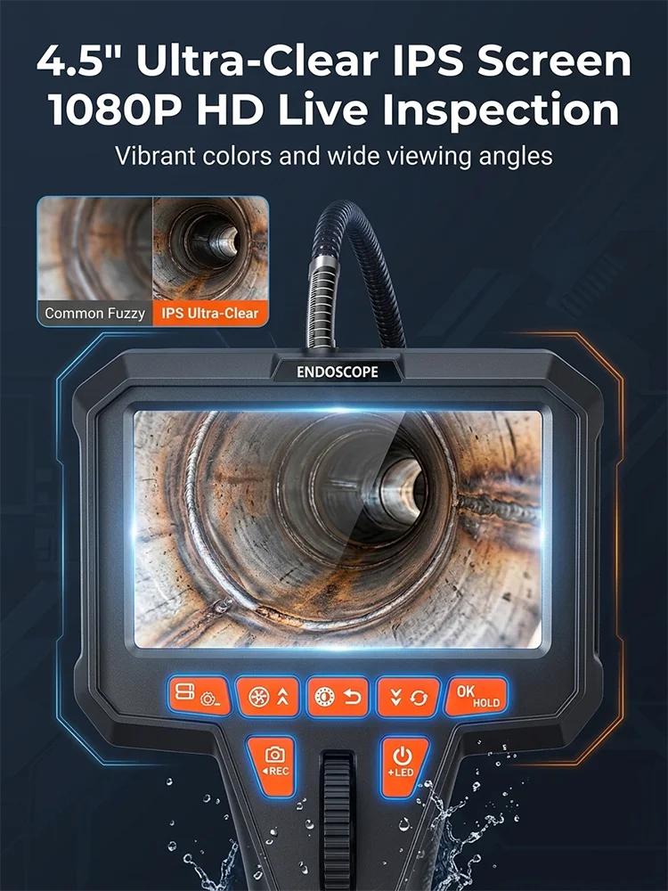 Industrial Endoscope 360° Two-Way Articulating Borescope with 4.5" IPS Screen