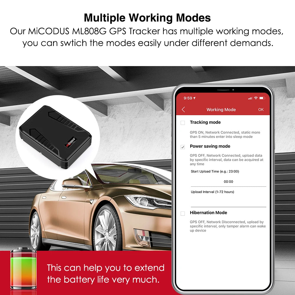 4G MiCODUS GNSS Locator ML808G 10000Mah Magnet Asset GPS Tracker Vehicle Waterproof Geo-fence Lifetime Free APP