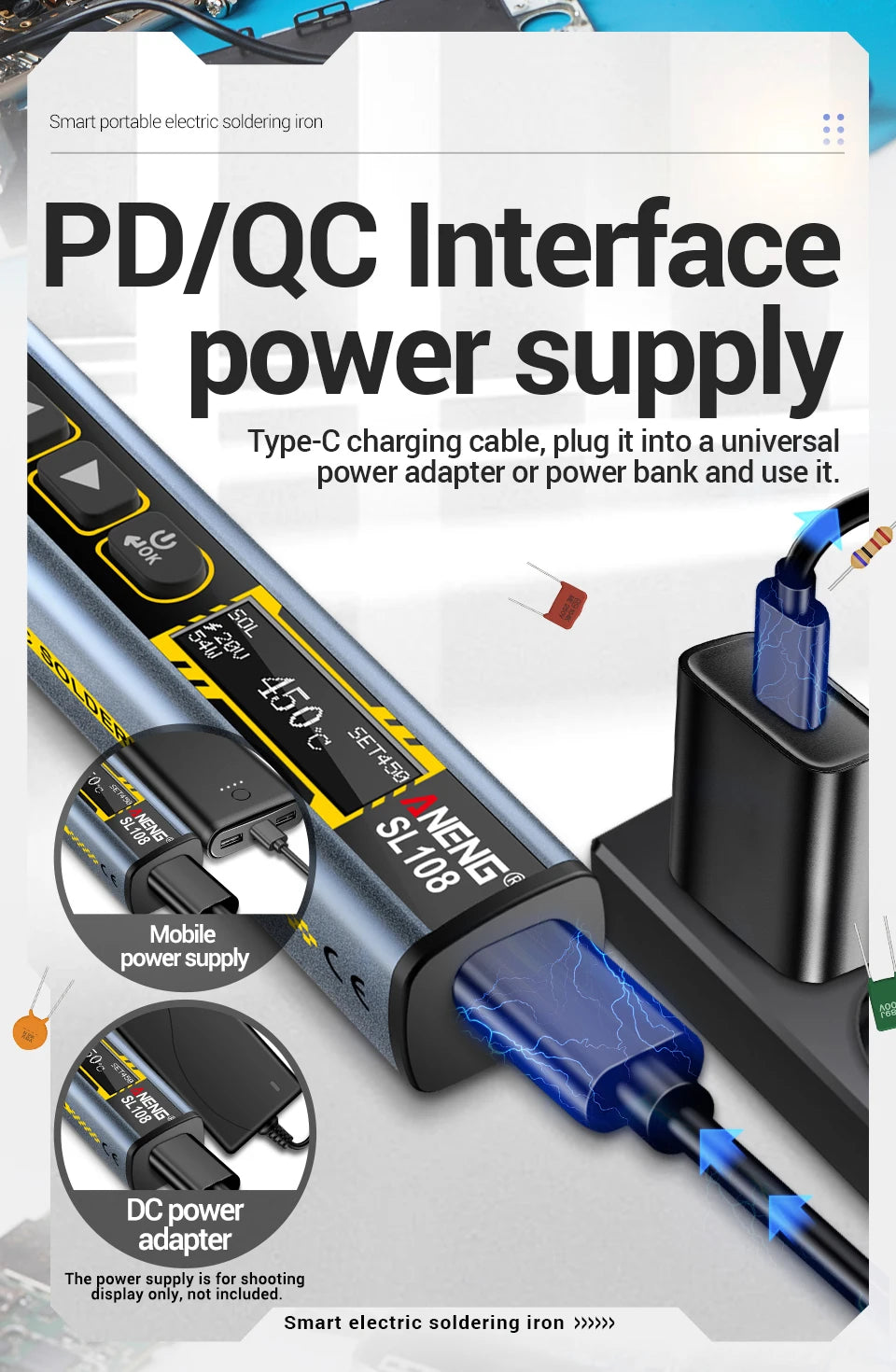 ANENG SL108 Electric Soldering Irons kit PD 96W QC Adjustable Temperature Fast Heat Portable Digital Smart Soldering Iron Tools