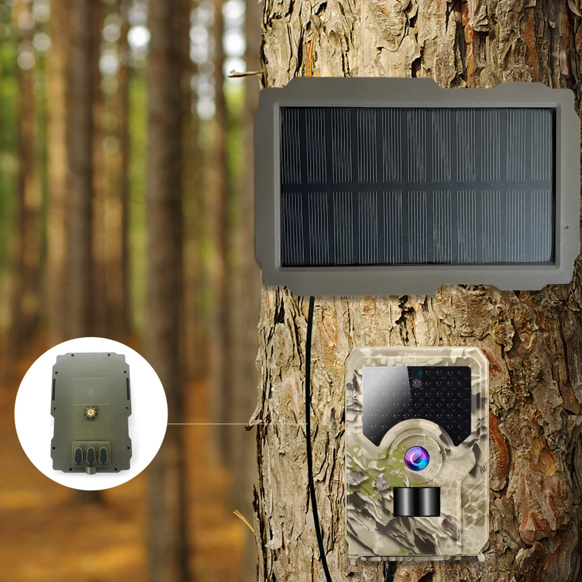 3000mAh 6V-12V nabíjací solárny nabíjač trail kamera s fotopásom, solárny panel kit na lov