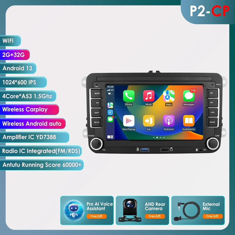 Android 13 Car Radio with CarPlay for Volkswagen Vehicles