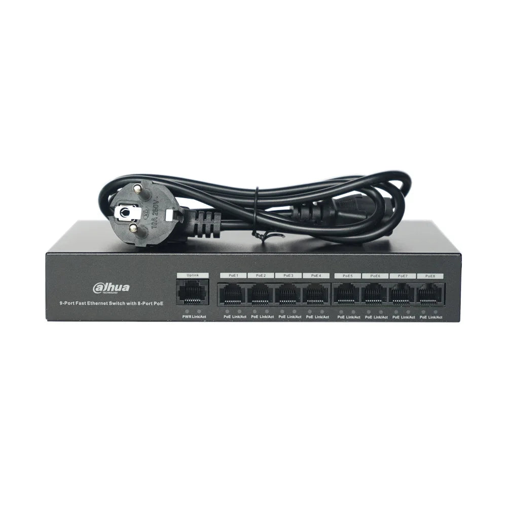 Dahua DH-S1300C-8ET1ET-DPWR 8-Port PoE Switch (Unmanaged), Support IEEE802.3af, IEEE802.3at standard, POE Network Switch