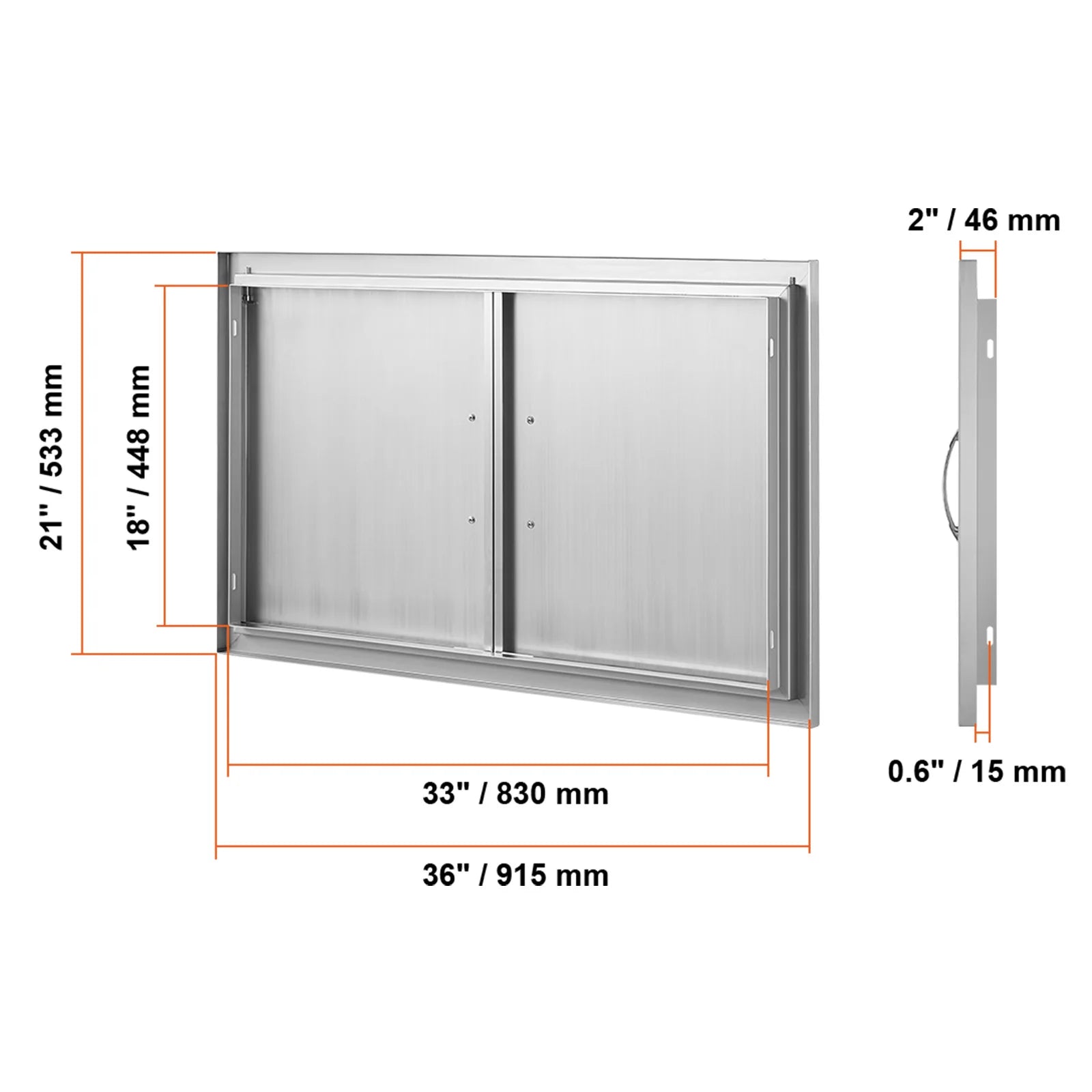 Stainless Steel BBQ Access Door Double Flush Mount Outdoor Cabinet Door