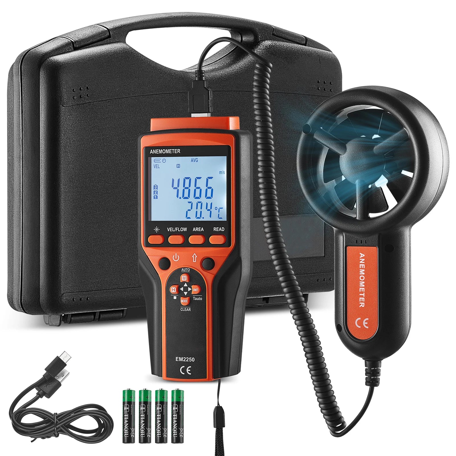 Handheld Digital Anemometer with LED Display Wind Speed CFM Meter
