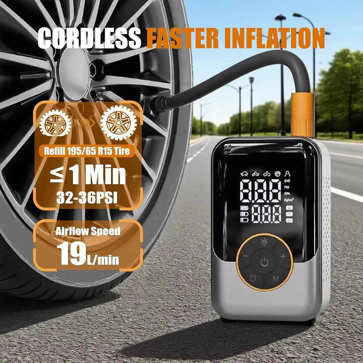 Portable Wireless Air Pump Tire Inflator with LCD Display