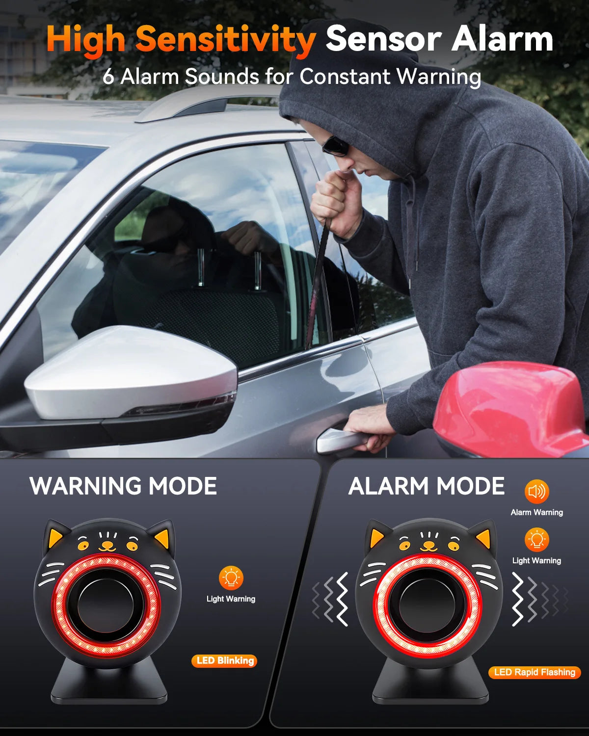 Extractme 120dB kabelloser Auto-Alarm Fahrzeugschutz-System Gerät 3-Stufige Empfindlichkeit Fahrzeug Alarm Anlage Auto-Accessoires