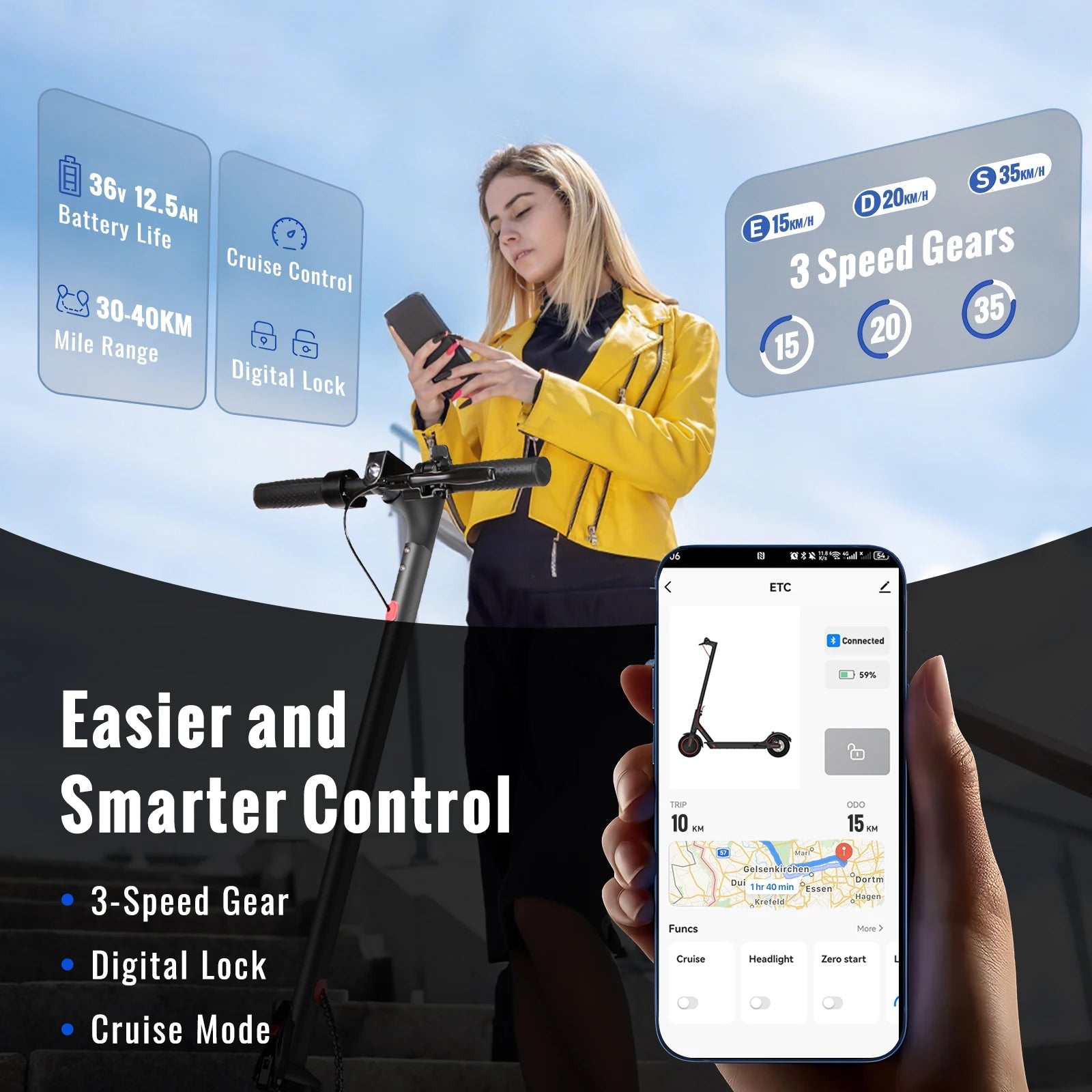 N7PRO 350W Adult Electric Scooter 36V 10.4Ah Escooter Kick Scooter Support APP Lightweight Long Range 30km Scooter EU Warehouse