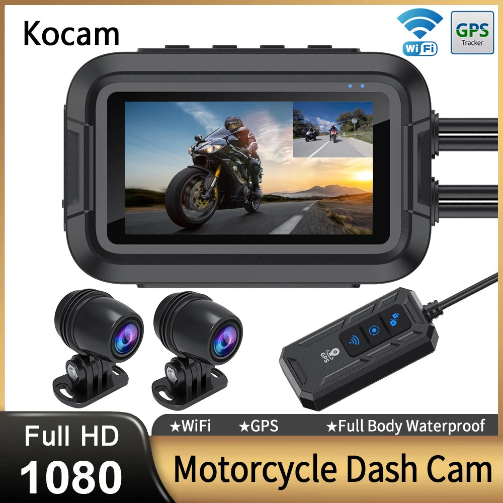 Dual 1080P Motorcycle Dash Cam Front Rear WiFi GPS Recorder
