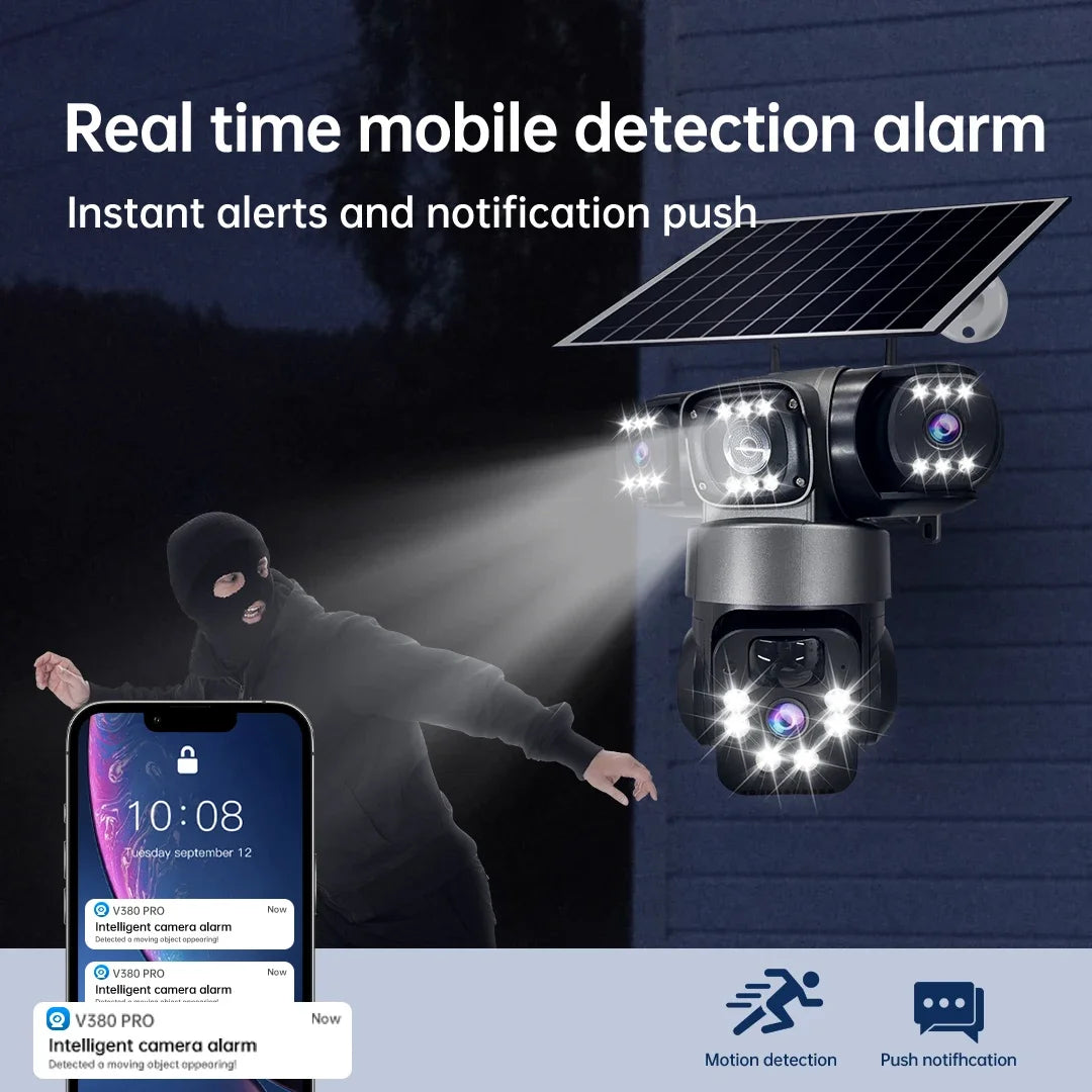 Solar PTZ Security Camera with Triple Lens and Triple Screens