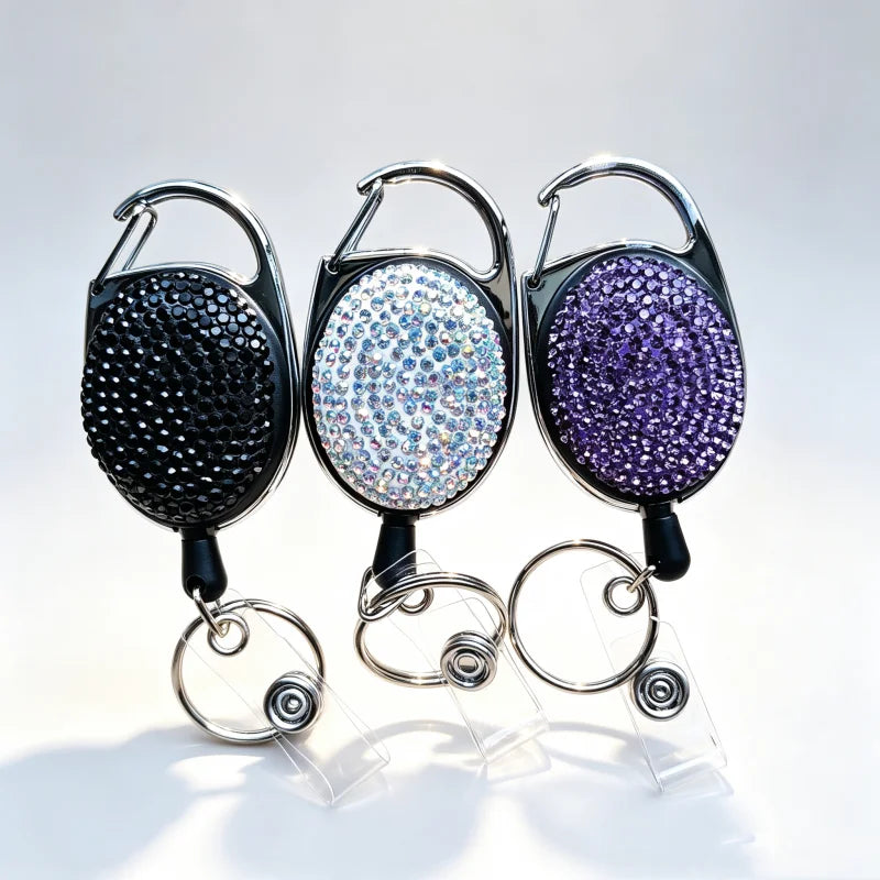 Retractable Crystal ID Badge Reel Keychain