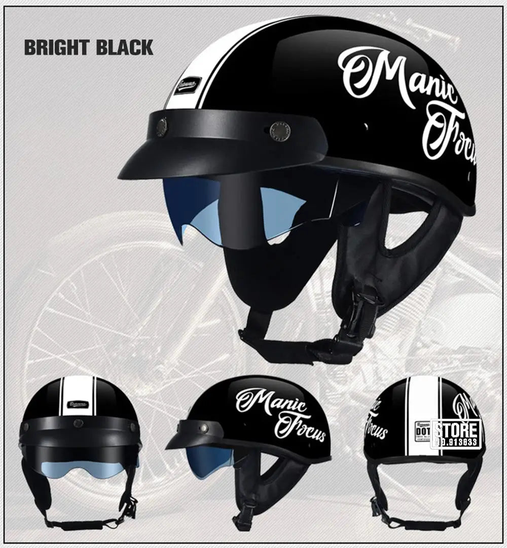 Retro Motorcycle Helmet DOT Certification Moto Helmet Men Women Half Helmet HD Lens Casco Four Seasons Riding Scooter Capacetes