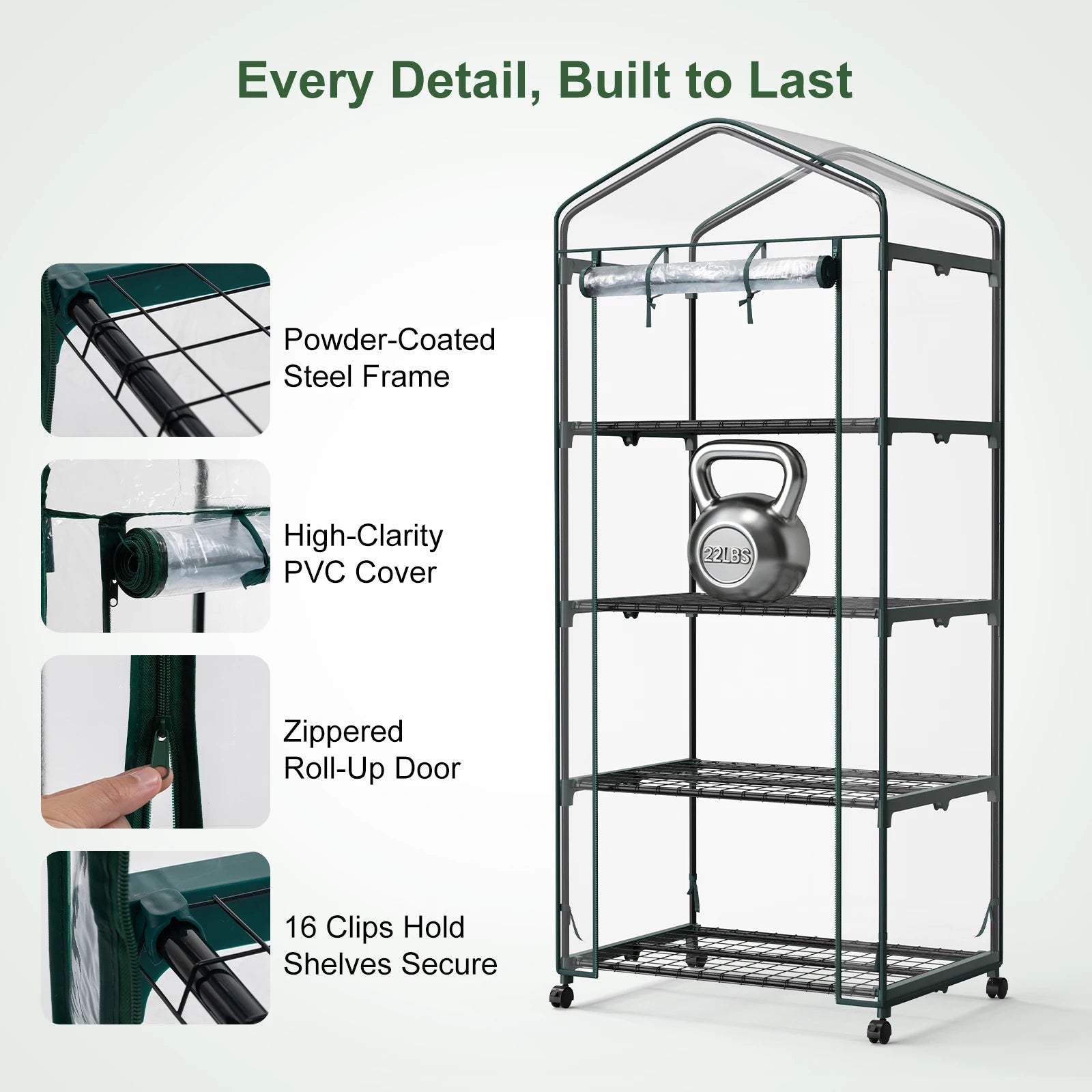 27-Inch 4-Tier Portable Greenhouse with Wheels Indoor Outdoor Rack