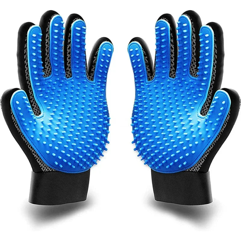 Luvas de escovagem para animais, opções de mão e par em vermelho/azul