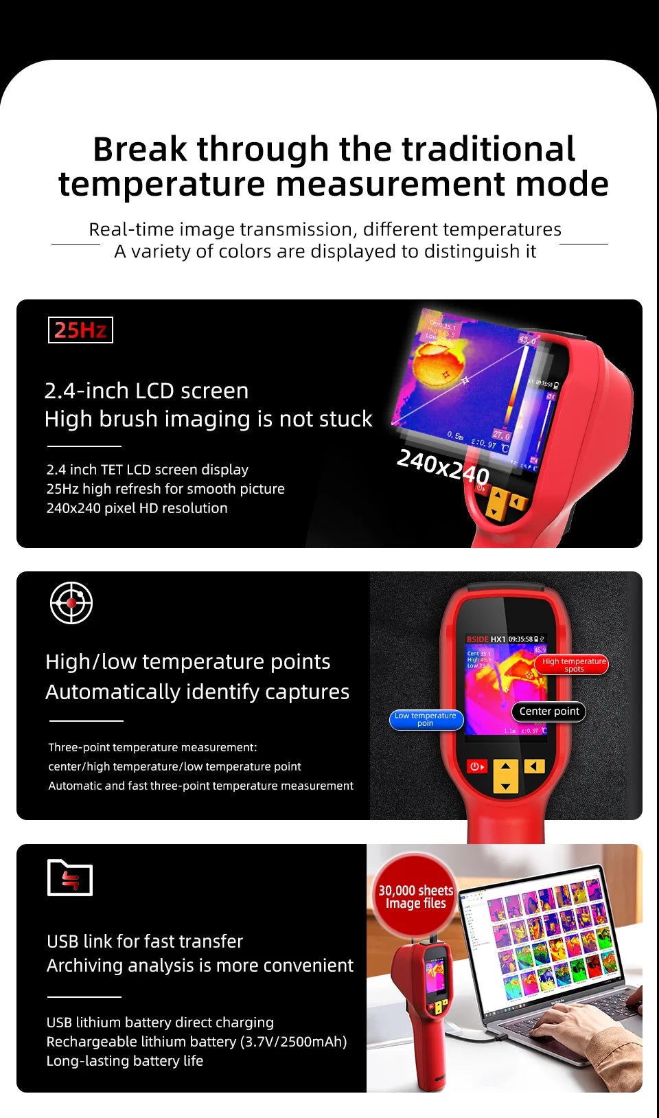 BSIDE Handheld Thermal Imaging Camera 240X240 Temperature Meter For Repair PCB Automobile Pipeline Detection Power inspection