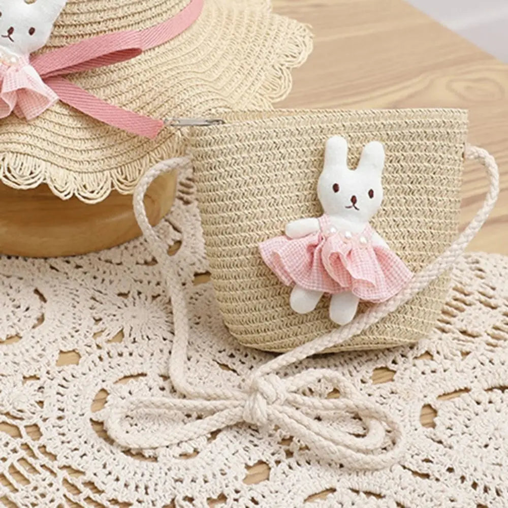 Petit sac bandoulière en forme de lapin avec paille