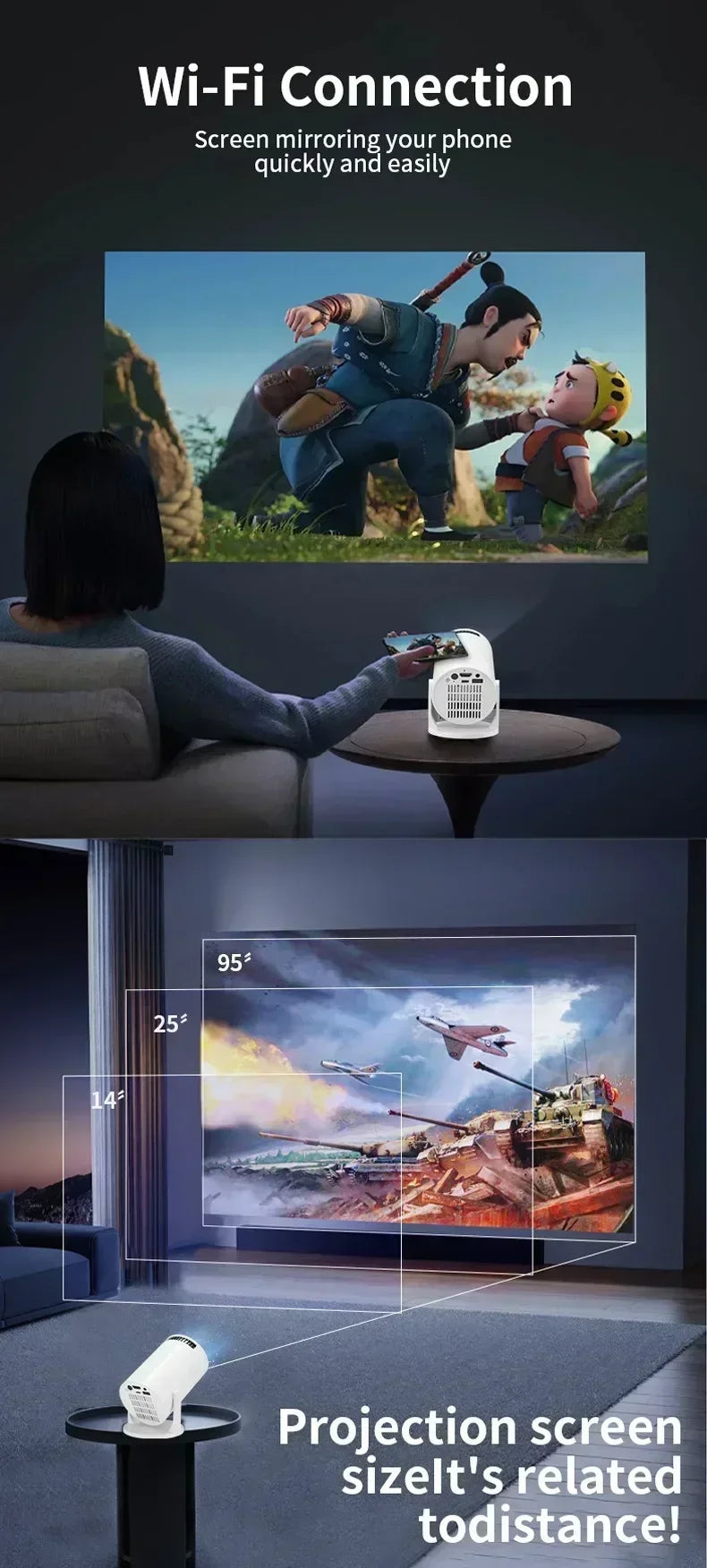 Ny SmartProjector Mini HY300 8K Android 11 Dubbel Wifi6 290ANSI Allwinner H726 BT5.4 1080P 1280*720P Hemmabiougn Outdoor Projektor