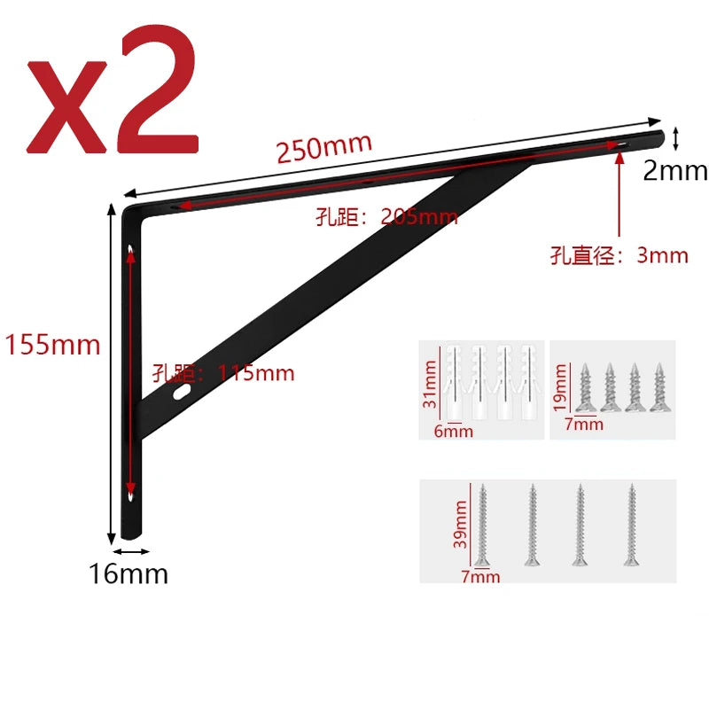 Triangular Shelf Brackets, Black or White, Pair