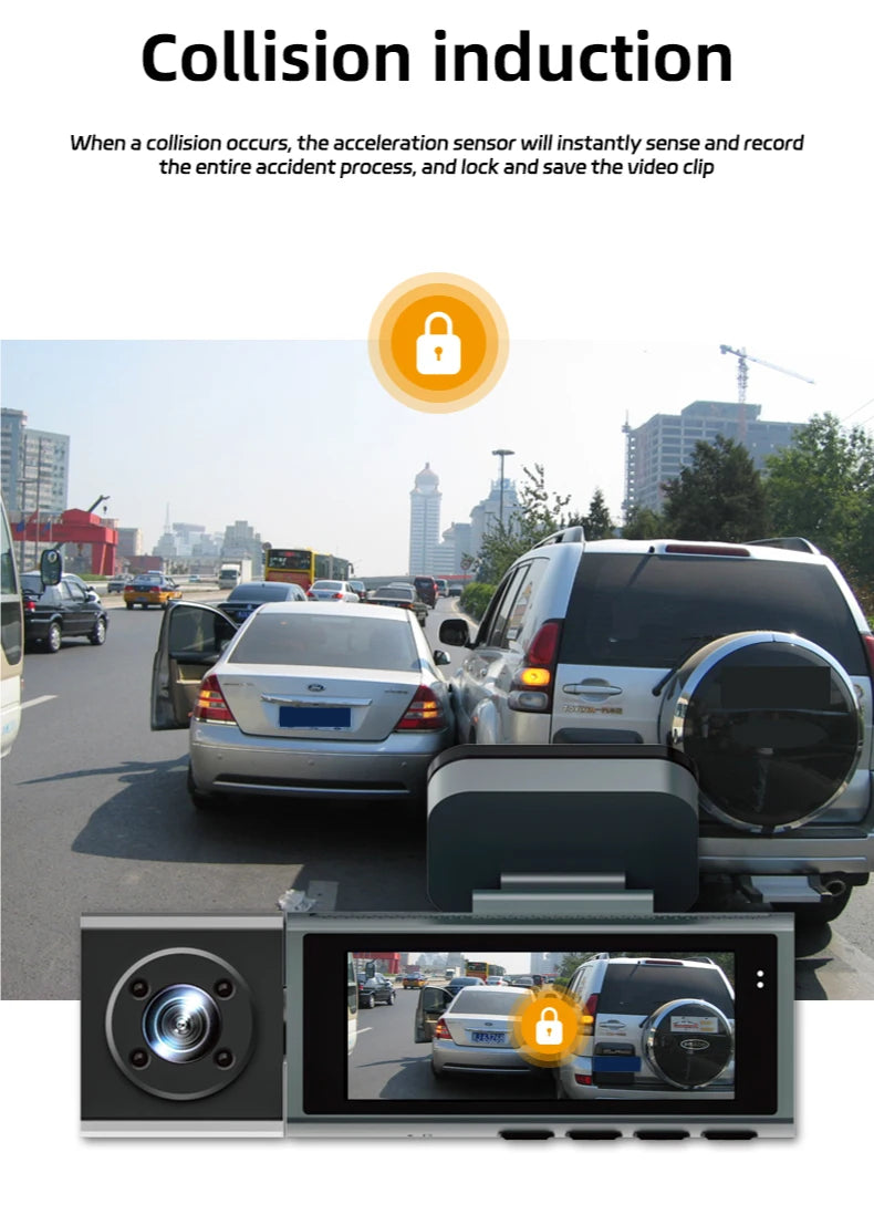 1080P 3-Way WiFi Dash Cam Front Inside Rear with Night Vision