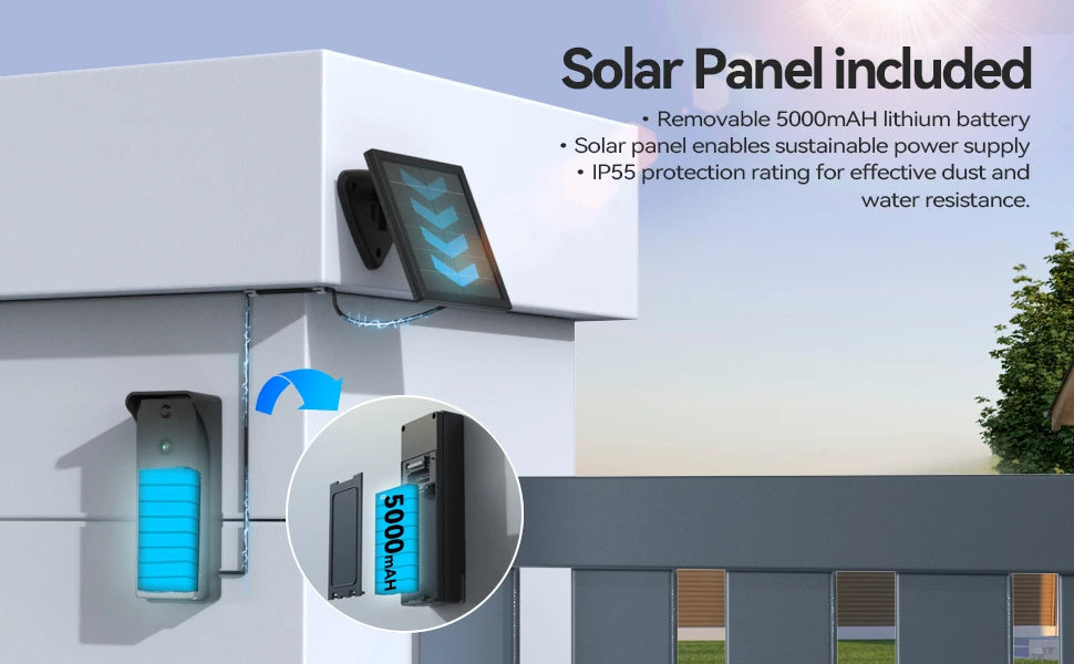 TMEZON R10-L10 Solar Powered Wireless WiFi Video Door Phone,1080P Intercom System,7'' Color Touch Monitor,Video Doorbell Peephole with Solar Panel,PIR Motion Detection,Remote Unlocking,2.5/5G WiFi