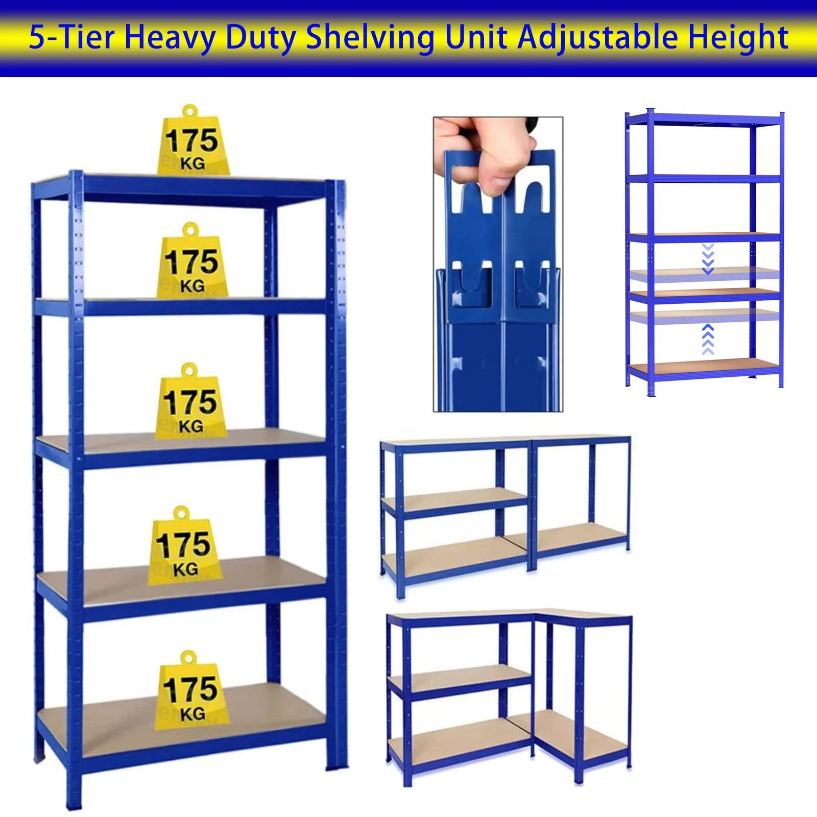 Blue Workshop Organizer Shelf – 5‑Tier Multi‑Purpose Storage Rack