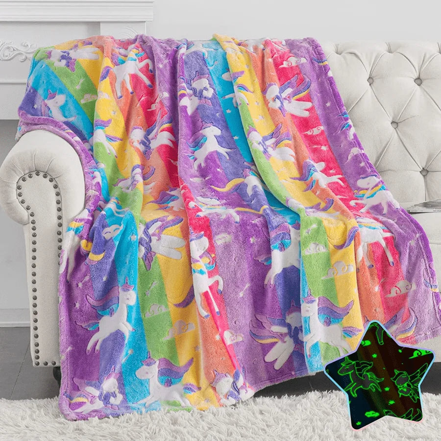 1pc Glow in The Dark Unicorn Blanket for Girls – Soft Pink Fleece Throw. Great Christmas, Birthday, Baby, Toddler Unicorn Gifts!