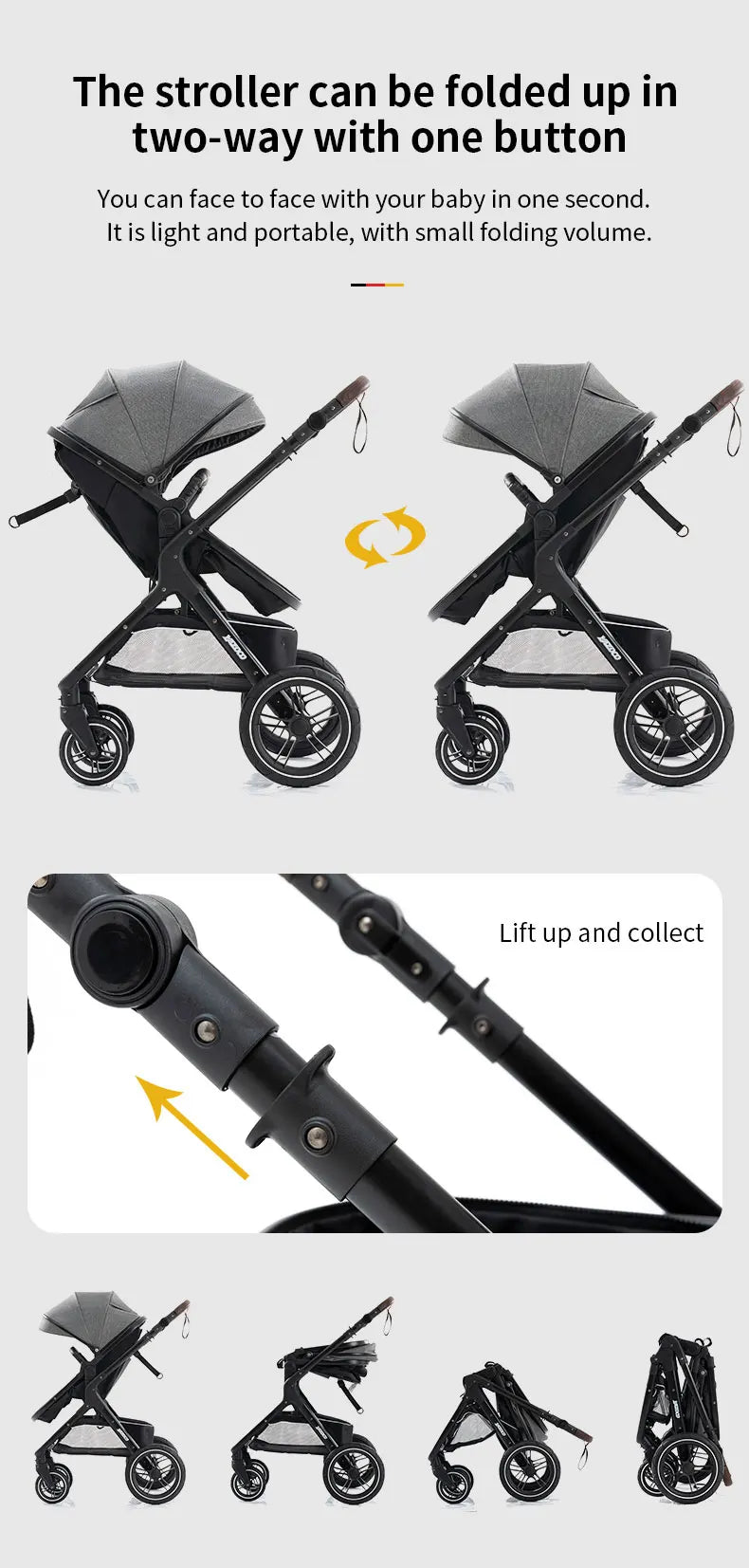 Luxury Baby Stroller 3 in1 Portable Travel Baby Carriage Fold Pram High Landscape Aluminum Frame Newborn Infant Stroller