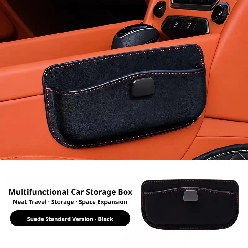SEAMETAL Car Seat Side Organizer PU Leather Glasses Storage Case Self Adhesive Car Center Console Storage Box for Phone Key Card