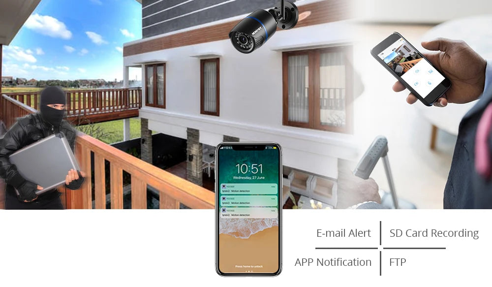 Cameră de securitate WiFi de exterior 4MP cu alerte de mișcare și vedere nocturnă