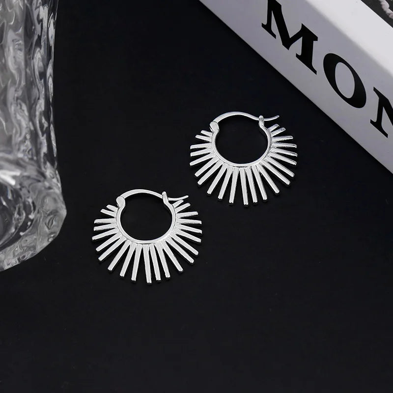 925 Sterling Silver CZ Star Moon Asymmetric Hoop Earrings