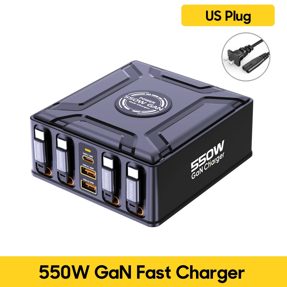 Nabíjacia stanica 7 v 1 s výkonom 550 W a 100W vysúvateľnými USB-C káblami