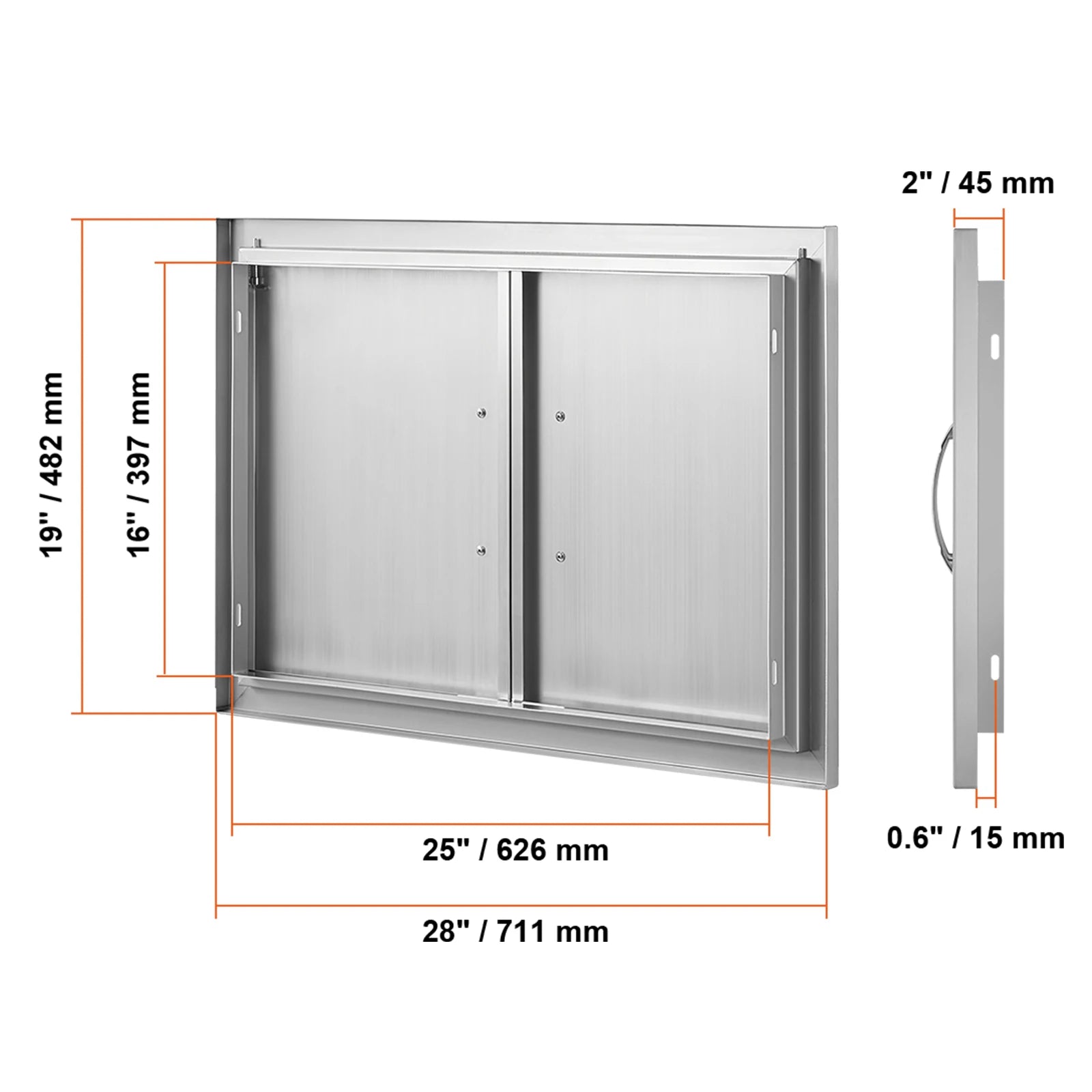 Stainless Steel BBQ Access Door Double Flush Mount Outdoor Cabinet Door