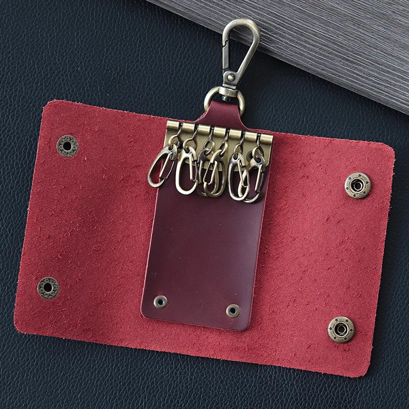 Handmade Genuine Leather Key Holder - Men's Organizer Pouch with Card Slot, Housekeeper Key Case & Wallet (Gift Ready)