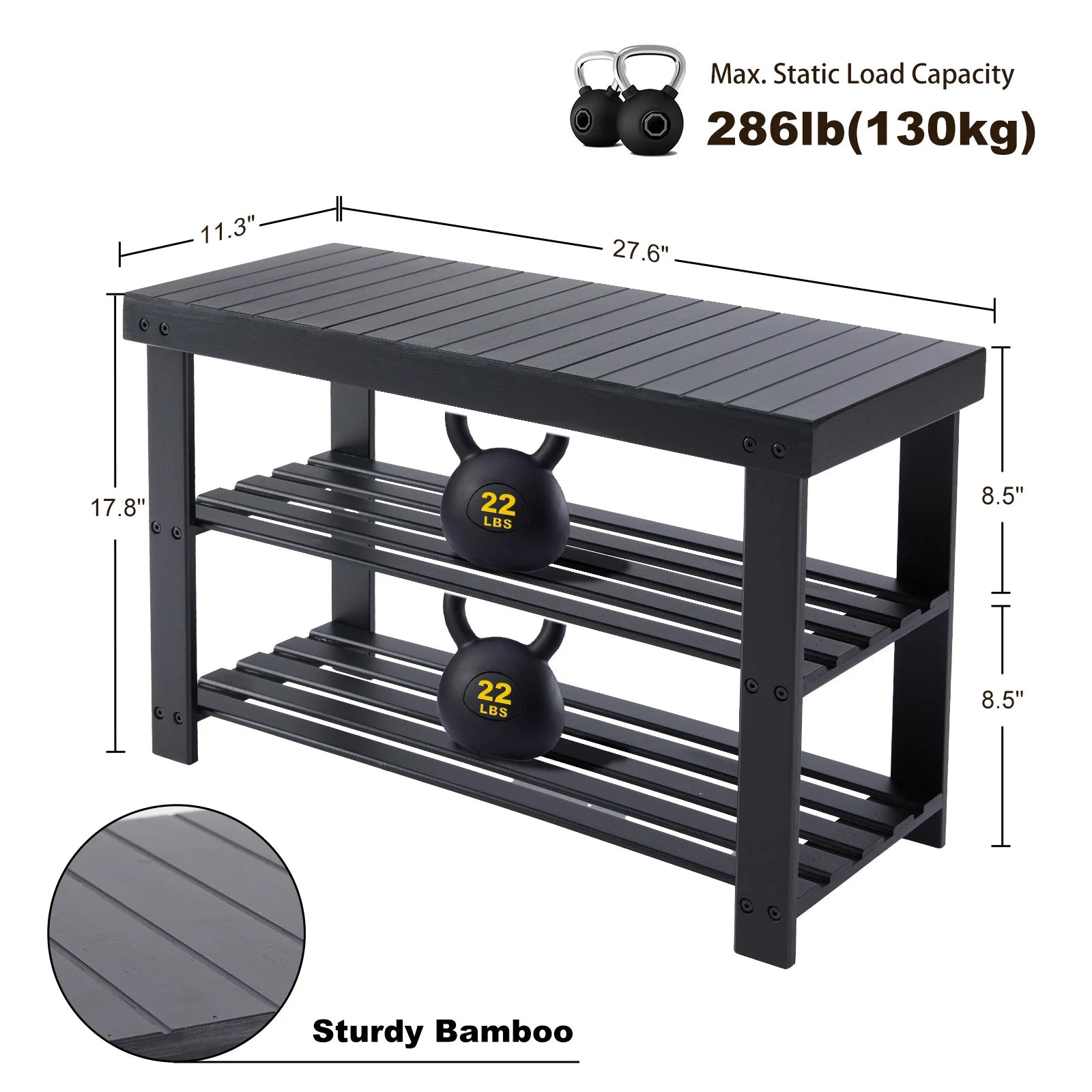 3-Tier Bamboo Shoe Rack Bench with Storage Holds 286 lb