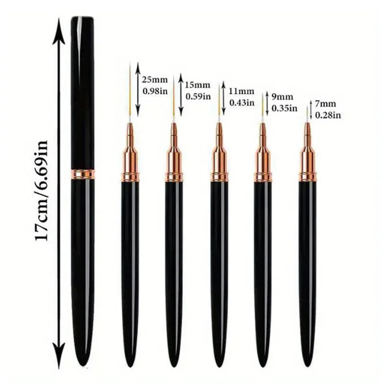 5Pcs/Set Nail Art Liner Brushes Set Elongated Lines Striping Drawing UV Gel Painting Nail Design Pen Professional Manicure Tool