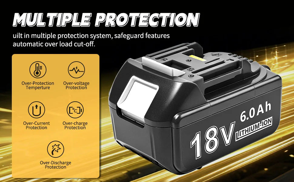 2 Pack Rechargeable 18V 6.0Ah Battery for Power Tools