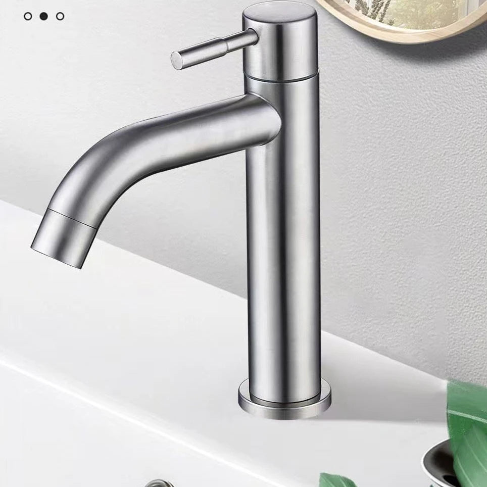 Stainless Steel Single Cold Water Tap Black Basin Fauct Silver Deck Mounted Lengthening and Raising Basin Sink Tap