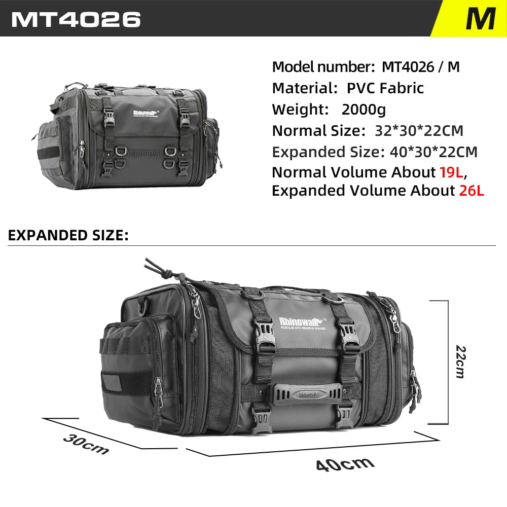 Motorcycle Tail Bag Expandable Luggage 19L–80L Rack Trunk Storage