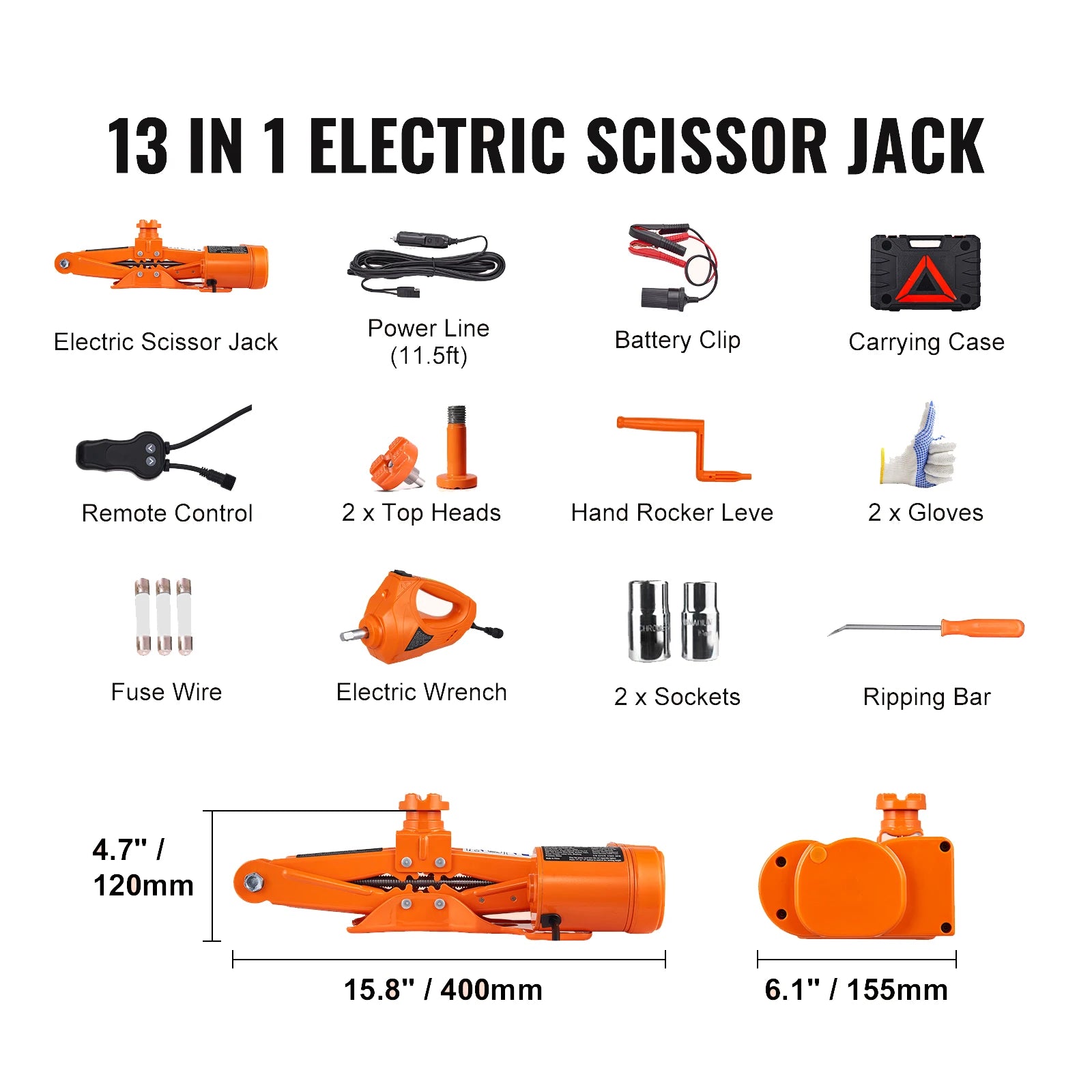 SucceBuy 3T Electric Car Jack Scissor Jack with Electric Impact Wrench 12V Car Jack with Double Saddle for SUV Truck Tire Change