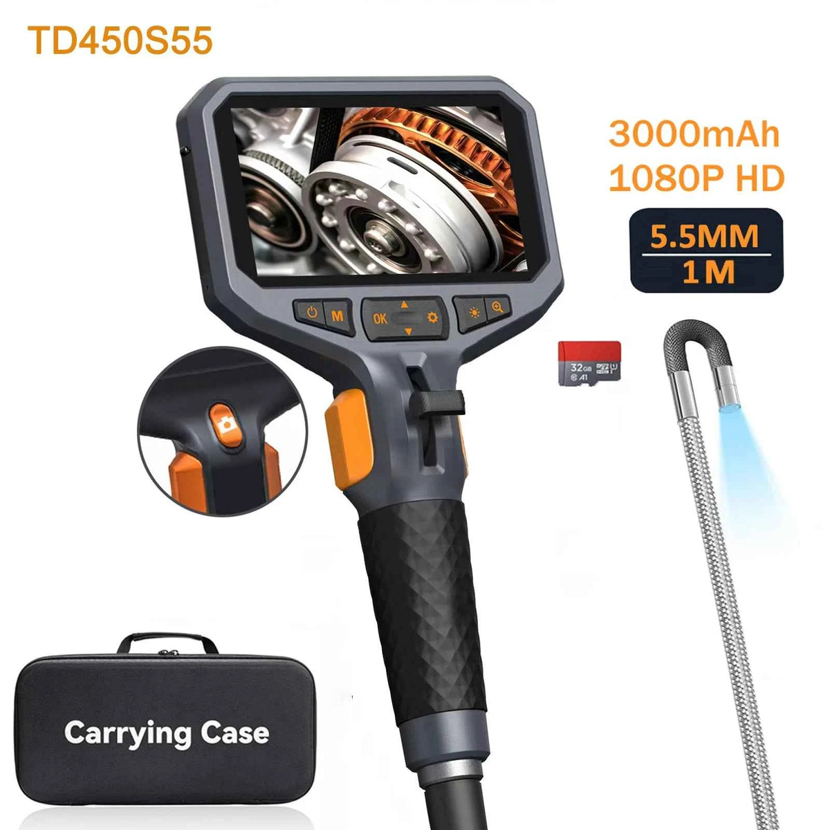 4.5-Inch Articulating Borescope 1080P Endoscope Camera with 32GB TF Card