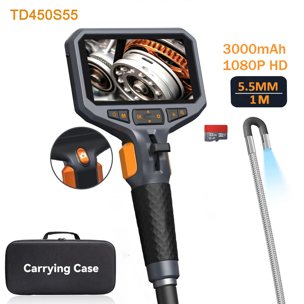 4.5-Inch Articulating Borescope 1080P Endoscope Camera with 32GB TF Card