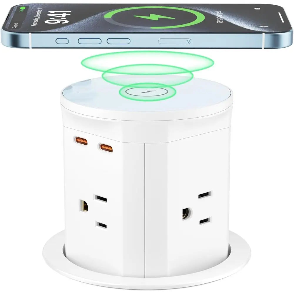 8-w-1 wysuwane gniazdo biurkowe z USB-C 20W i bezprzewodowym ładowaniem 15W