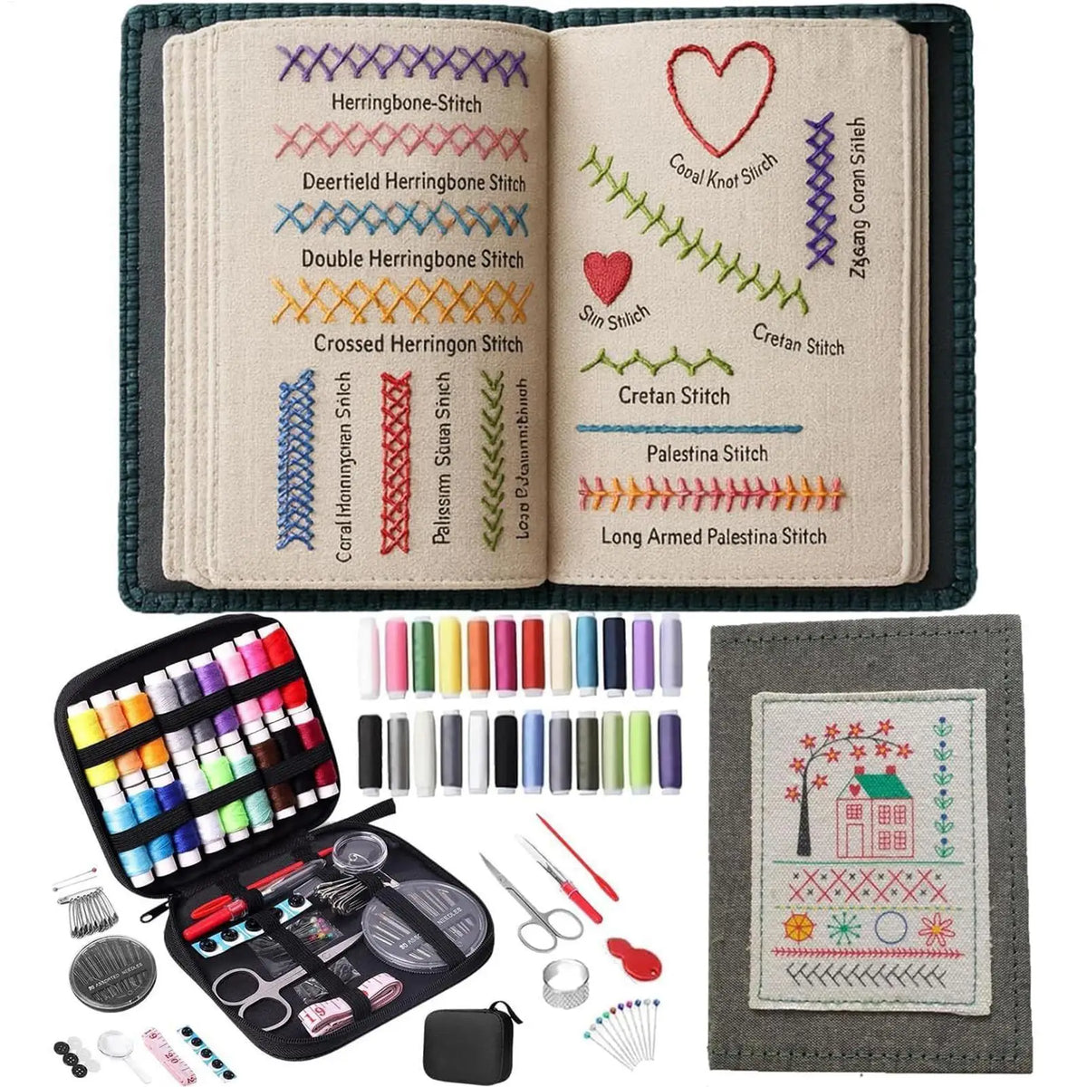Embroidery Book for Beginners with 106 Patterns, Hoop and Needles