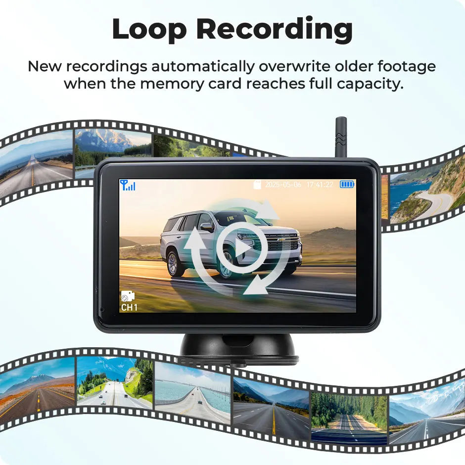 7'' Magnetic Solar Charging Wireless DVR Camera with 1080P Touch Monitor BSD Blind Spot Alarm, for Truck/RV/Trailer/Forklift