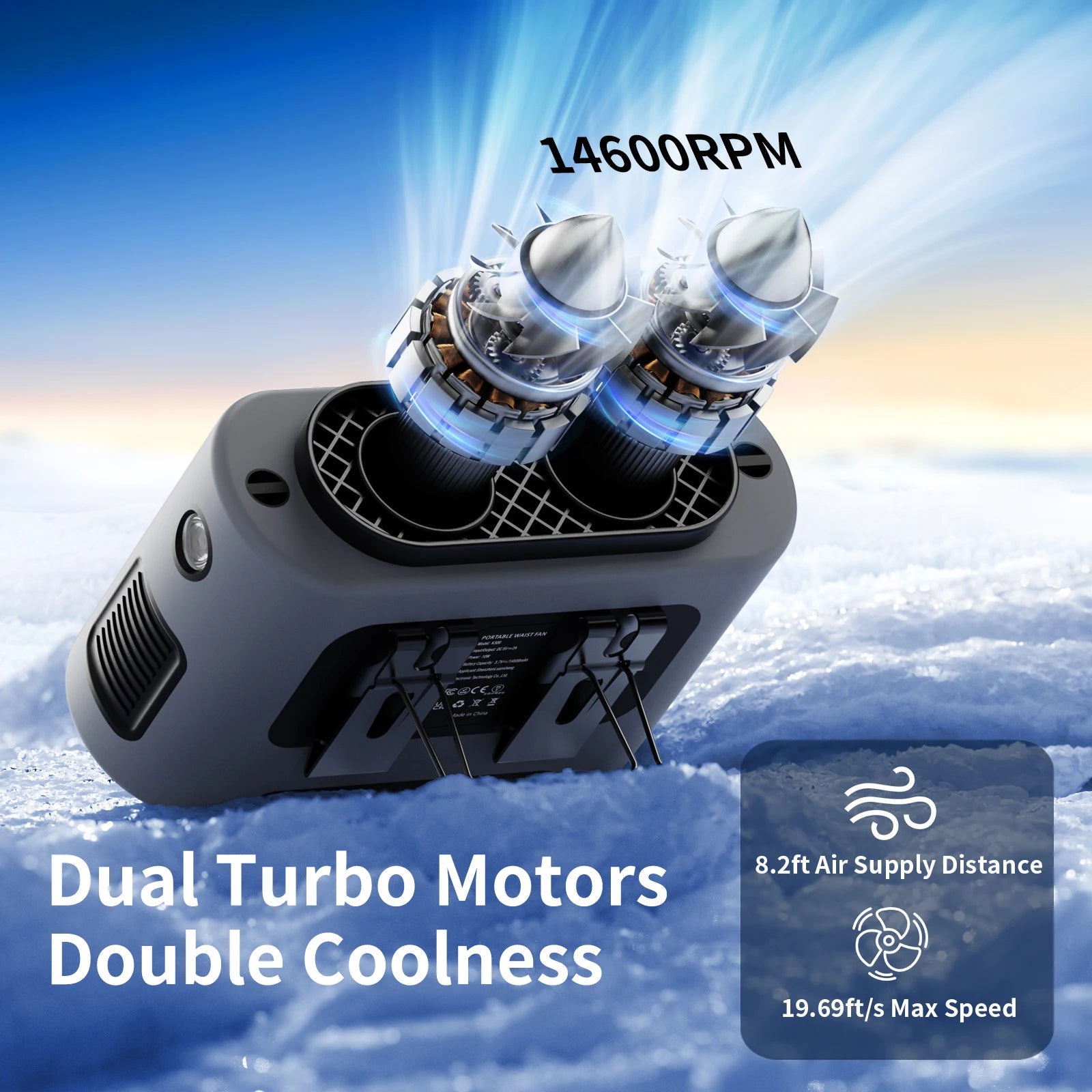 14500mAh Waist and Neck Fan with Dual Turbo Motors
