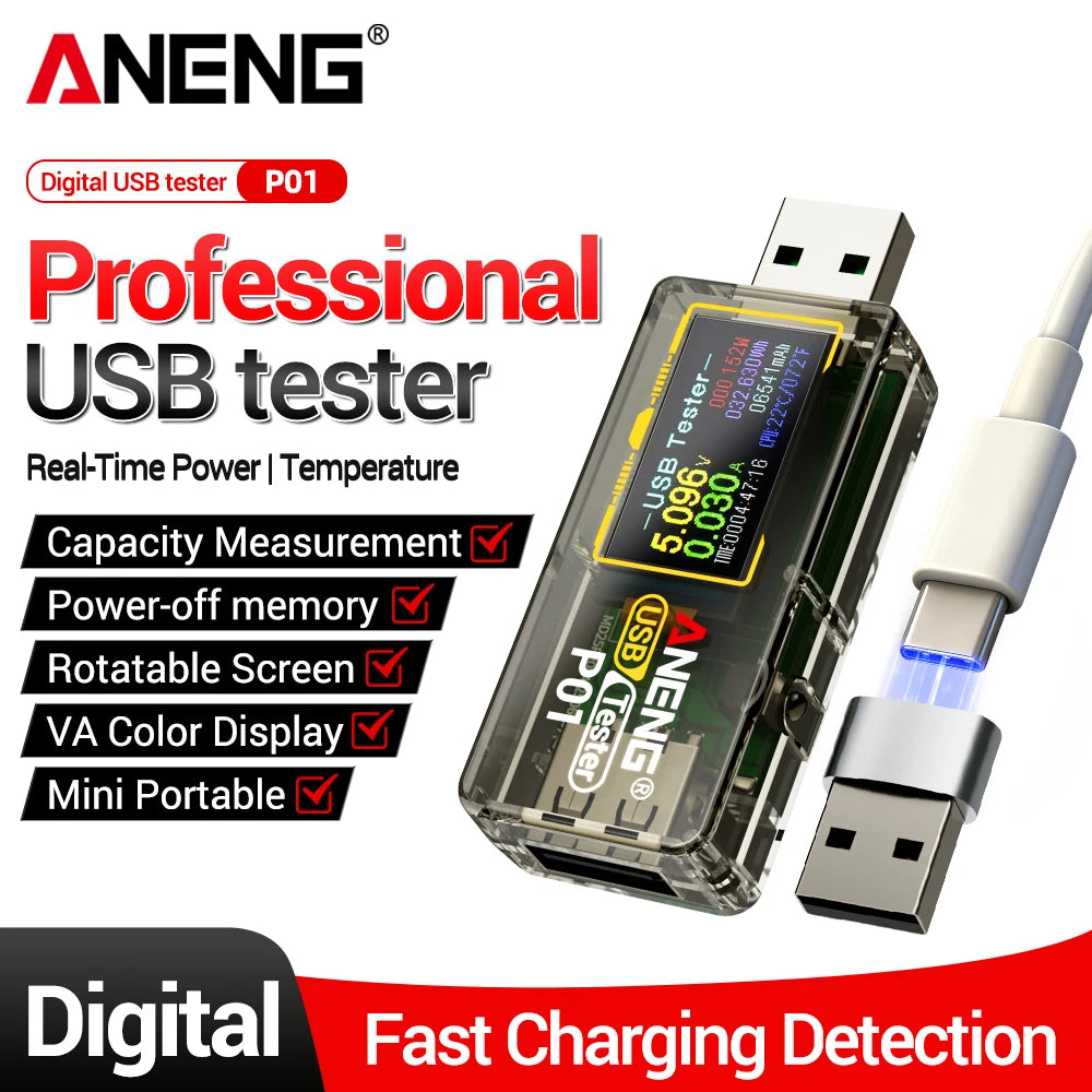 جهاز اختبار USB من ANENG، مقياس متعدد 4-30 V